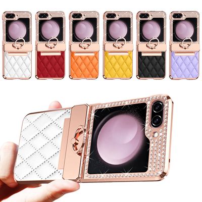 갤럭시 Z플립 6 5 4 3 큐빅 플랫 힌지 링 가죽 케이스