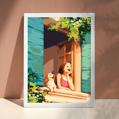 골피아 DIY 그림 유화 40x50cm, 창가의소녀와강아지