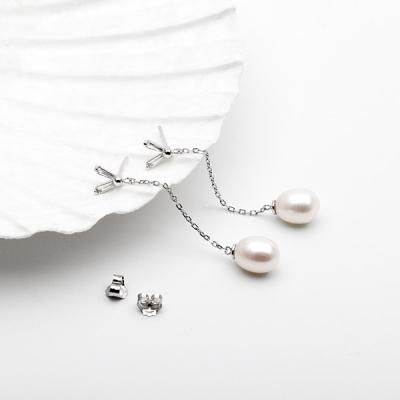 [애슬릿]실버 체인 담수 진주 은침 드롭 귀걸이_도금