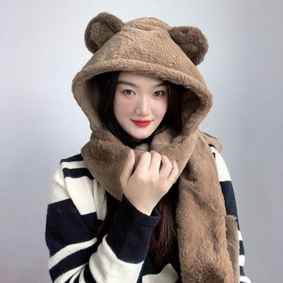 후드 브라운 큐티 일체형 베어 머플러(WD581BA)