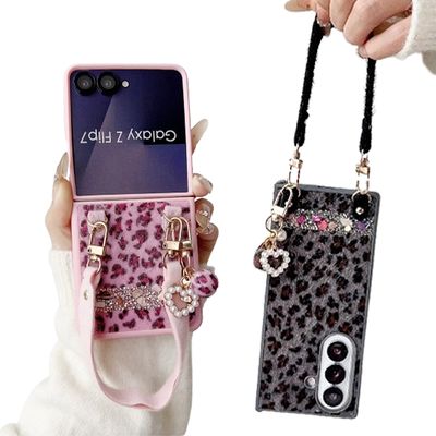 갤럭시z플립 폴드 7 6 5 4 3 호피 큐빅 스트랩 케이스