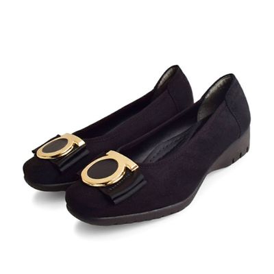 여성용 블랙 통굽 플랫 슈 DM-OMEGASW