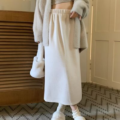 여성 융기모 코듀로이 골덴 밴딩 롱스커트 치마