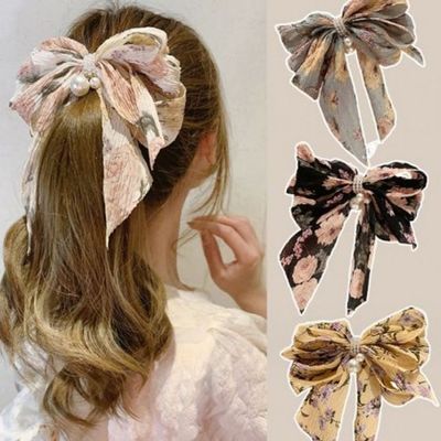 [와인앤쿡]주름쉬폰 리본 반머리 자동핀