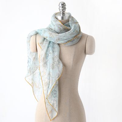 [더로라]쉬폰 실크스카프-쉬퐁 플로랄 회블루 S24028