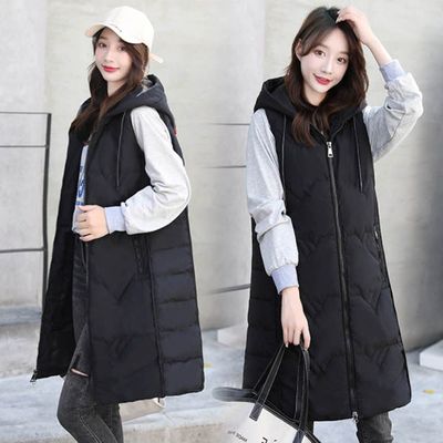 롱 패딩 베스트 후드 조끼 겨울 코디 패션(WFDD4C5)