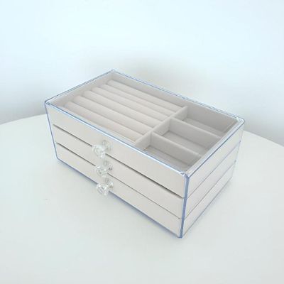 3단 투명 보석함 주얼리 보관함 쥬얼리 박스 깔끔한 정리 예물함 악세사리 통 쇼케이스(WFLRAB4)