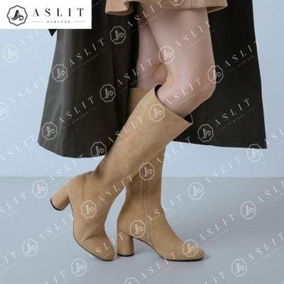 [애슬릿]둥근 코 미들 힐 클래식 심플 지퍼 롱 부츠