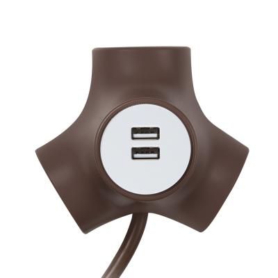 테트라포드 멀티탭 3구 USB 익스텐디드 브라운 3m