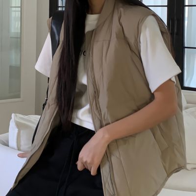 여성 겨울 데일리 밑단 굴림 니트넥 패딩 조끼