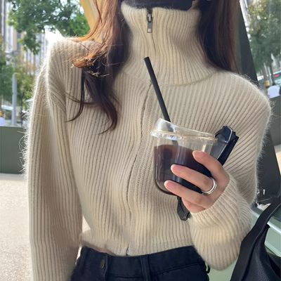 크롭 폴라 집업 가디건 여성 카디건 봄가을 간절기