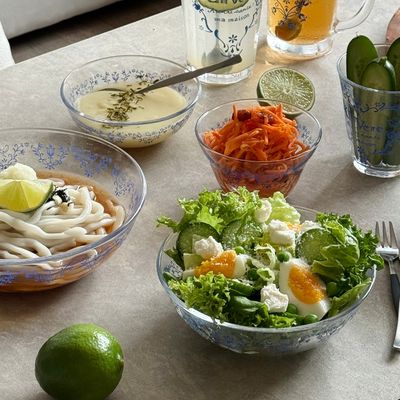 마메종 블루로즈 유리 글라스 샐러드볼 M 1p