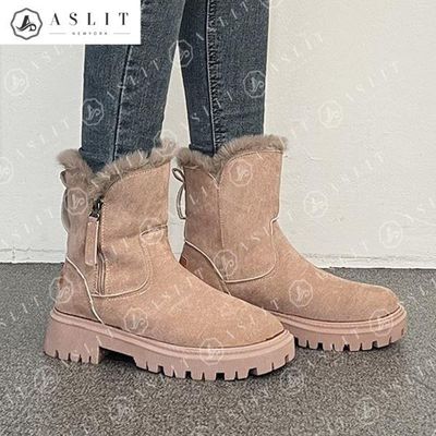 [애슬릿]퍼 안감 통굽 지퍼 스웨이드 겨울 앵클 부츠