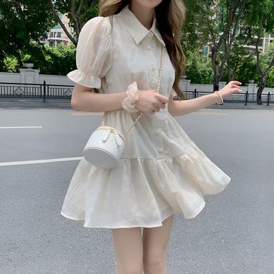 여성 꾸안꾸 데일리 미호 퍼프소매 미니 원피스