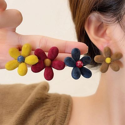 예쁜 벨벳 플라워 꽃 볼드 귀걸이 귀여운 겨울 귀고리