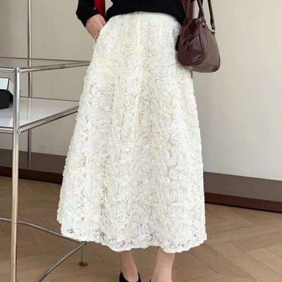 [애슬릿]여성 롱 스커트 스팽글 레이스 밴딩 겨울