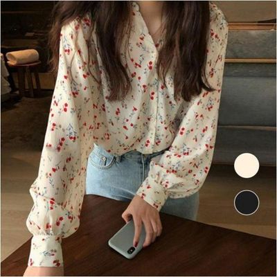 플로럴 쉬폰 블라우스 구김없는 봄가을 퍼프 긴팔 플라워쉬폰블라우스 여성 여리여리블라우스 긴팔블라우스