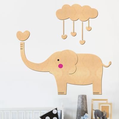 유치원게시판꾸미기 우드스티커 구름과코끼리 반제품