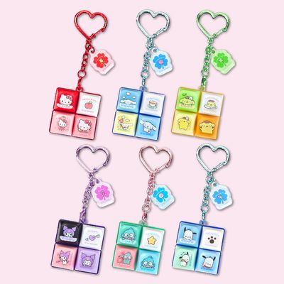 산리오 LED click 럭키 키캡 키링 4구 딸깍이