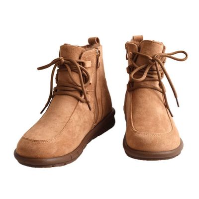 여성용 카멜 블랙 방한 레이스업 앵클 부츠 KB-3337