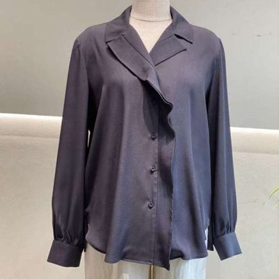 [애슬릿]여성 프릴 블라우스 쉬폰 화이트 긴팔 카라