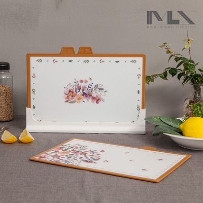 미라스 플로랄 사각 인덱스 도마 4P 거치대 세트