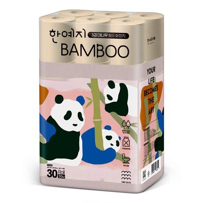 한예지 팬더캐릭터 대나무펄프 화장지 30m30롤1팩