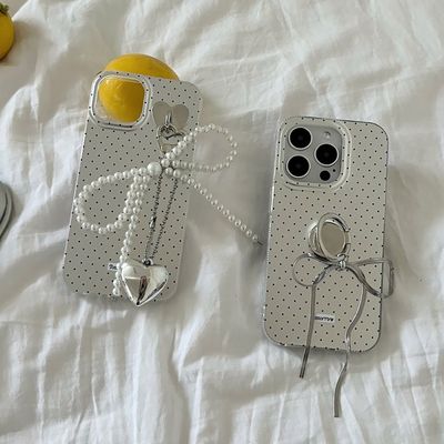 아이폰 15 14 13 12 도트 하트 리본 링 스트랩 케이스