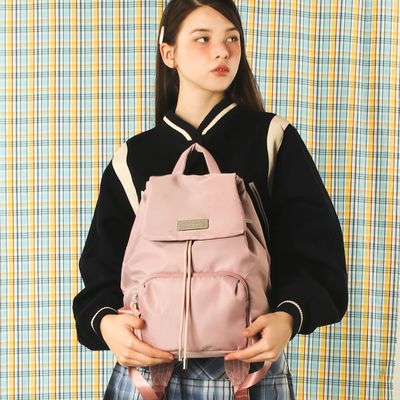 304 Small nylon draw flap backpack_Pink