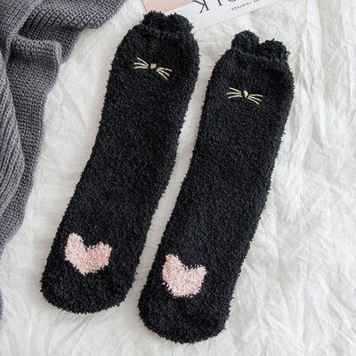 데일리 고양이 수면양말 임산부 수족냉증 블랙 S724