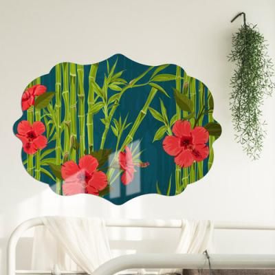 te260-78CmX56Cm엔틱A대형_대나무와붉은꽃