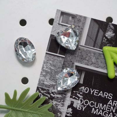 반짝이는 유광 실버 스톤 보석 냉장고 자석 4P 세트