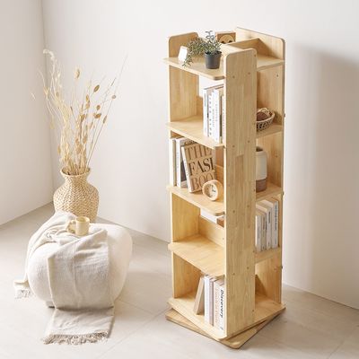 아키라 5단 고무나무원목 회전 책장