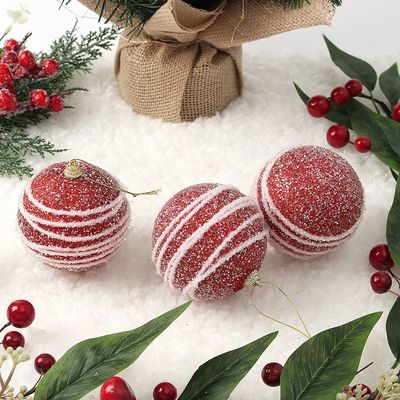 루비레드 글리터 장식볼 3p(8cm) (화이트라인)