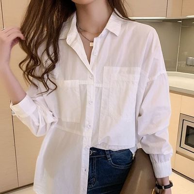 WL F757831 루즈핏 주머니 화이트 셔츠 블라우스 남방(WFLRCJN)