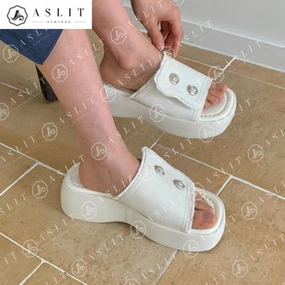 [애슬릿]플랫폼 더블 단추 키높이 슬라이드 슬리퍼