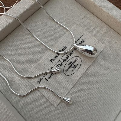 여성 실버 925 볼드 물방울 스네이크 롱 목걸이