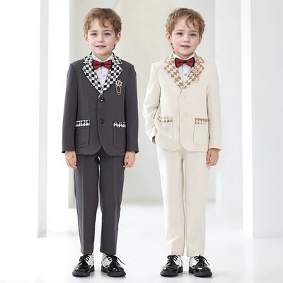 디오 투버튼 아가일 체크카라 정장 턱시도 세트