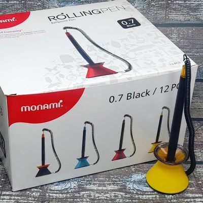 모나미 줄달린 스프링 고정 스탠드볼펜-롤링펜 1다스