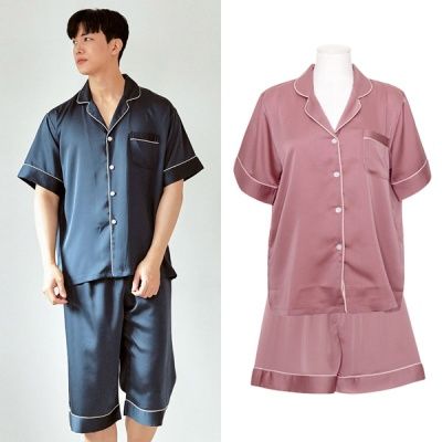 [쿠비카]네츄럴 샤틴 투피스 반바지 커플잠옷 WM461