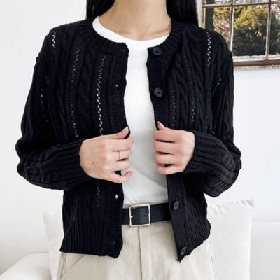 꽈배기 여성 가디건 펀칭 여자 니트 가디건 2색