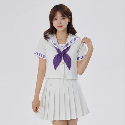 화이트퍼플 복고 유니폼 세라복 반팔 교복세트 학생복