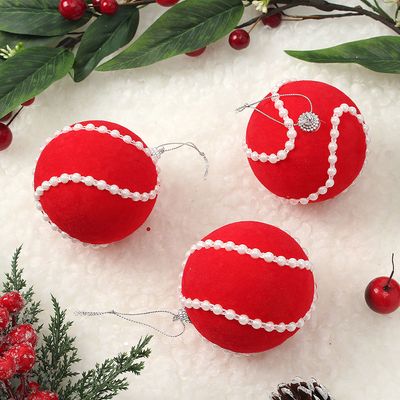 핫레드 패브릭 장식볼 3p(8cm) (진주 회오리)