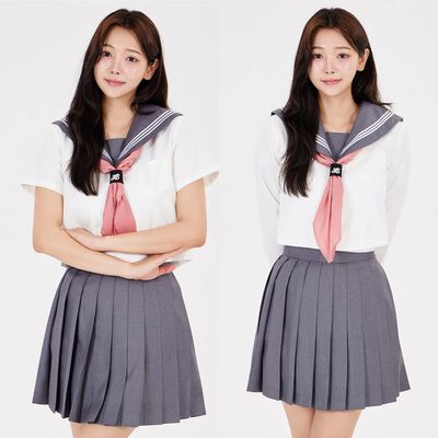 화이트세줄라인 그레이 세라복 프레피룩 교복세트