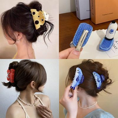 4종 세트 스펀지밥 치즈 꽃게 물고기 집게핀 헤어핀