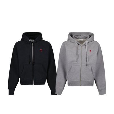 아미 AMI 스몰하트 로고 자수 후드 집업 자켓