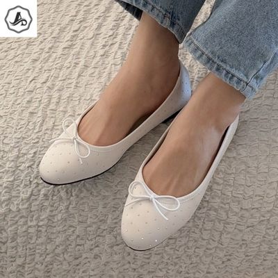 [애슬릿]큐빅 도트 리본 여성 플랫 슈즈 봄 단화 구두