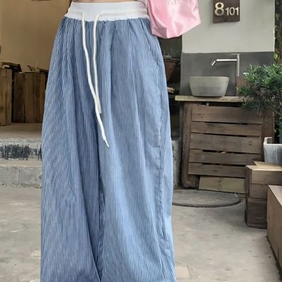 여성 썸머 스트라이프 와이드 밴딩팬츠