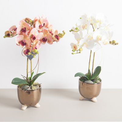 호접란 조화 센터피스 브론즈 대형 수반 set 53cm