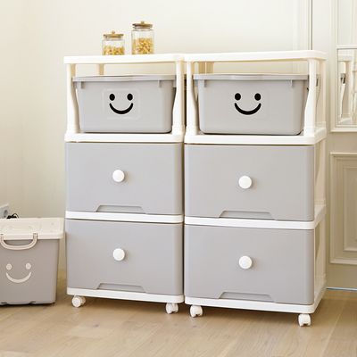 60L 대형 그란데 해피탑 플라스틱 이동식 서랍장 3단